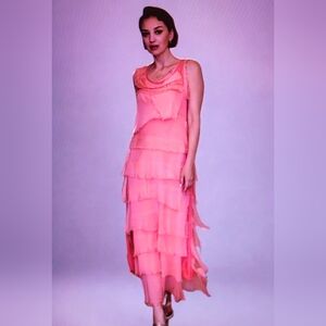 Gigi Moda Italian Hot Pink Tiered Silk Sleeveless Maxi Dress Women's Size S $189